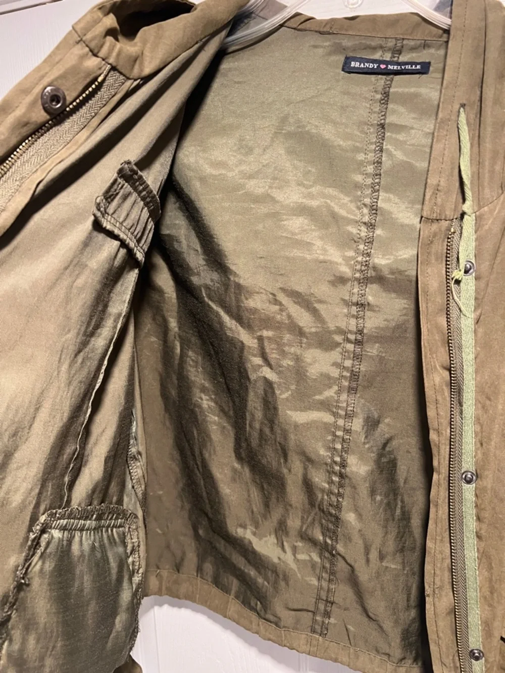 Brandy Melville Olive Green Hooded Military Jacket - Picture 3 of 6